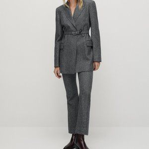 Massimo Dutti Herringbone Suit Jacket With Belt Black | Jacket Woman -
